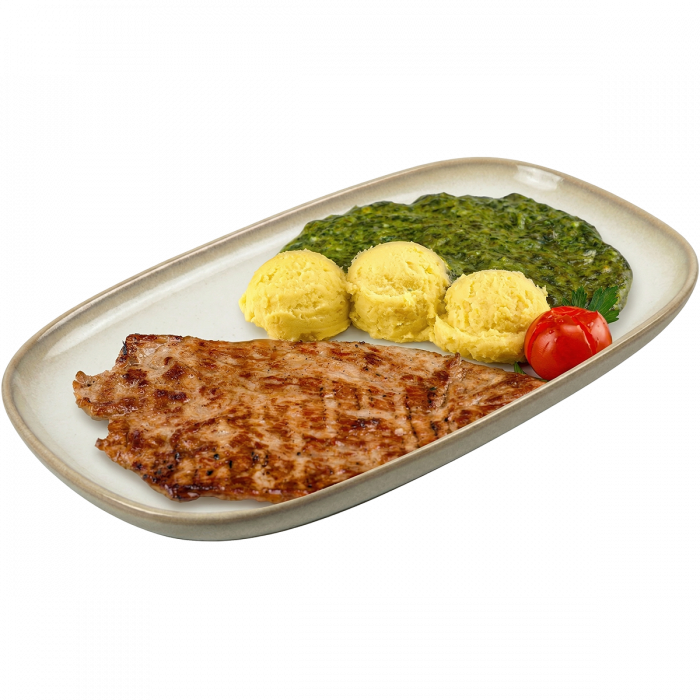 Svinjski naravni odrezak-pire-spinat_restoran-Cassandra